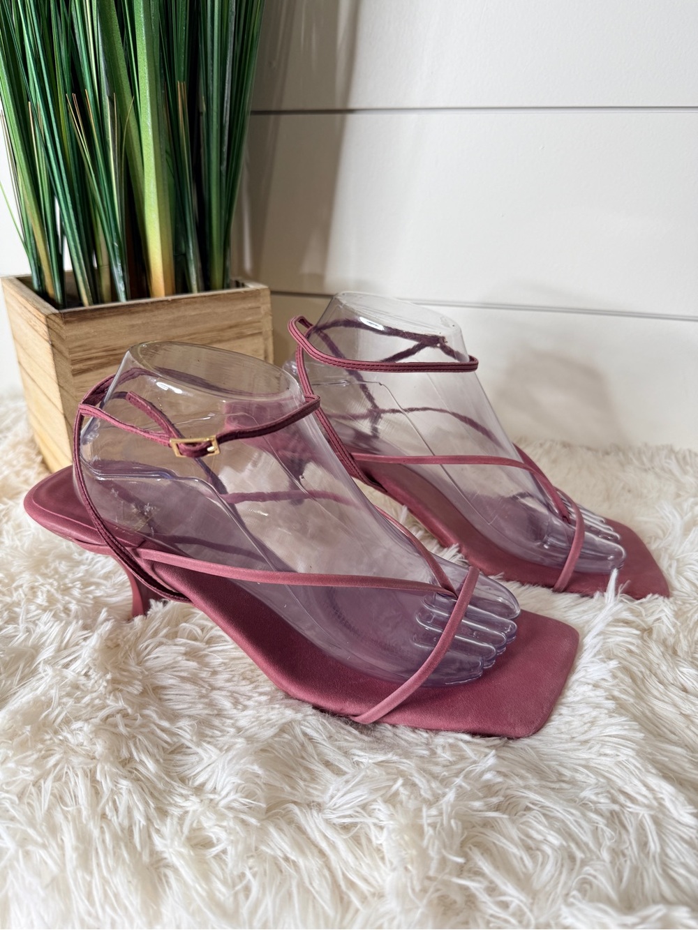 Jeffrey Campbell Leeda Ankle Strap Kitten Heel Leather Sandals Mauve Size 11 - Picture 5 of 9